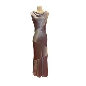 Vintage Cache Elegant Sleeveless Satin Gown With Cowl Neck Gathered Back Homecom